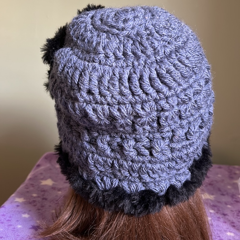 Elegant crochet soft thick wool beanie medium fake faux fur - Picture 6 of 6
